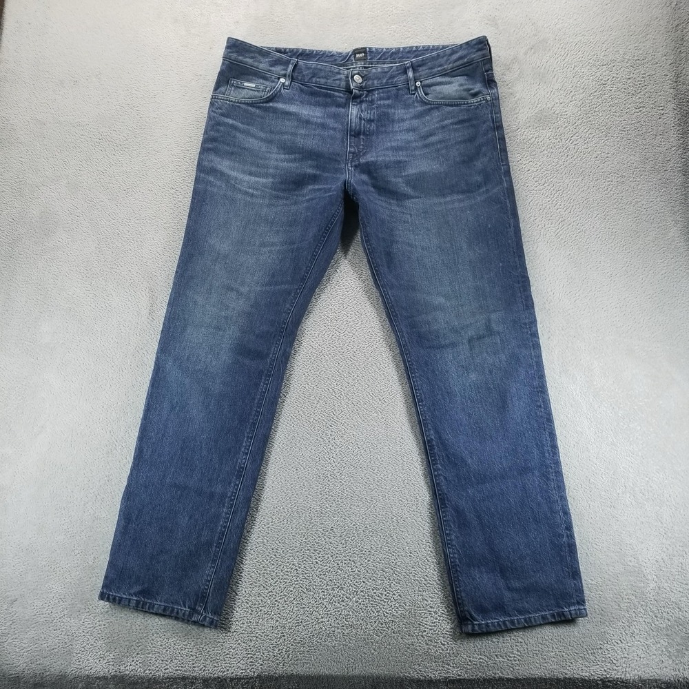 Hugo Boss Jeans Mens 38x32 Blue Straight Medium Wash Comfort Denim